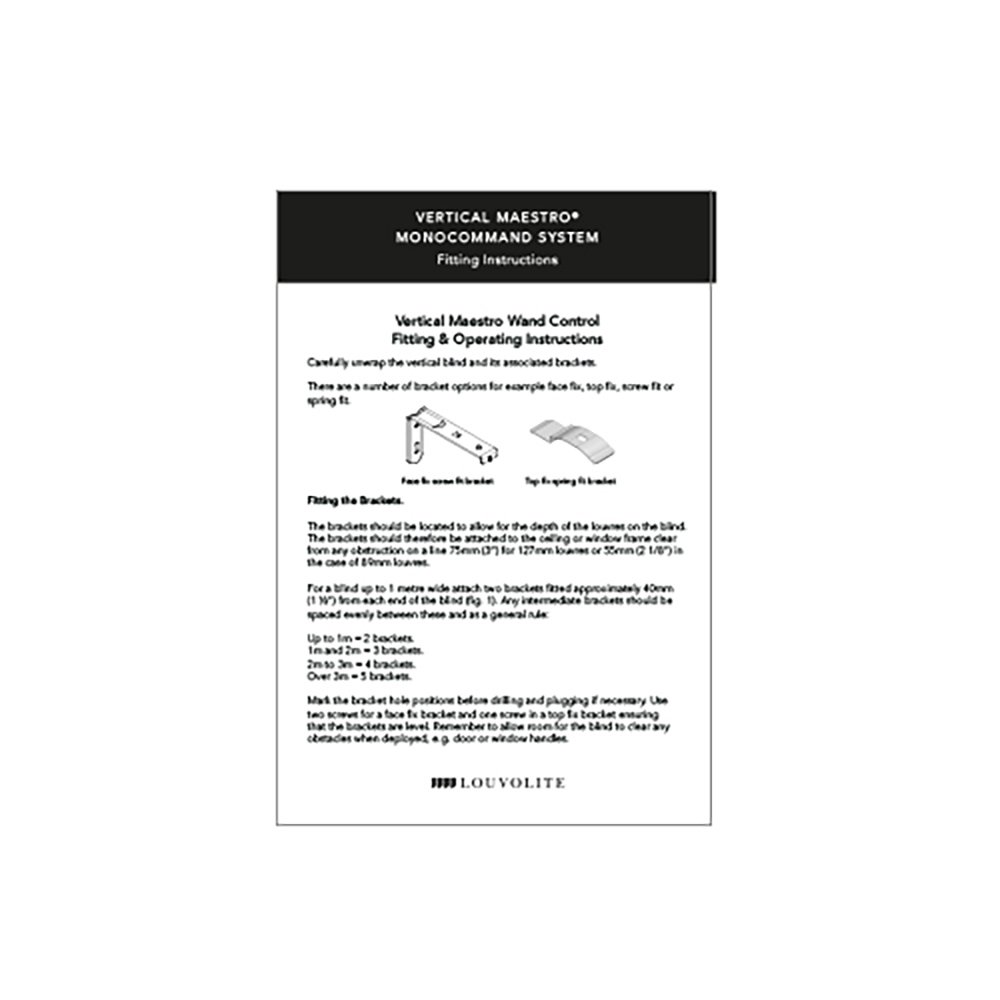 FITTING INSTRUCTIONS - MAESTRO - WAND CONTROL